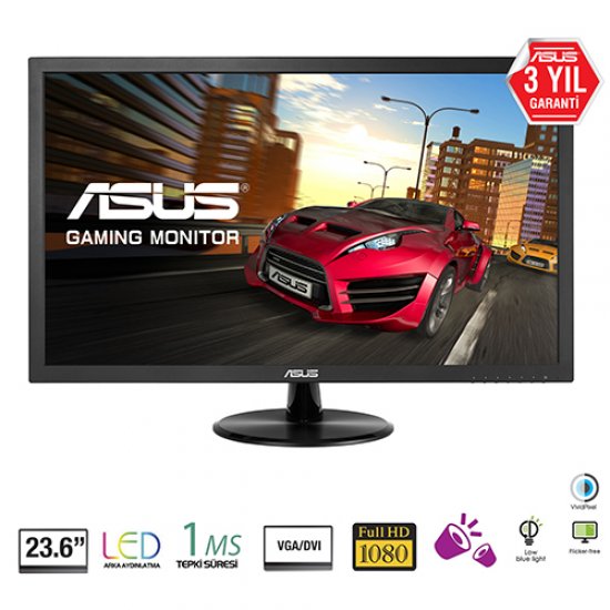 ASUS 23.6 VP247T 1Ms 60Hz M.M D-SUB DVI Full HD Led Monitör Siyah