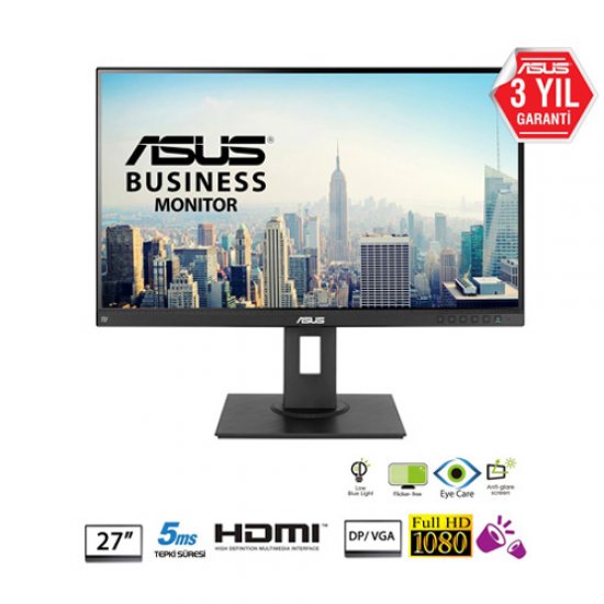 ASUS 27 BE27AQLB 5Ms M.M HDMI+DP+MINI DP+D-DVI-D IPS LED Monitör Siyah