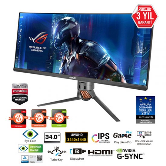 ASUS 34 PG348Q 5Ms 100Hz M.M D-SUB+HDMI+USB Curved Led Monitör Siyah