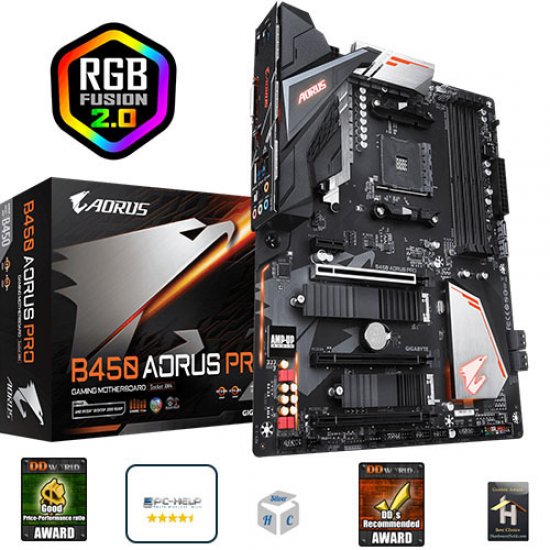 GIGABYTE AMD B450 AORUS PRO B450 DDR4 3200(OC) HDMI DVI GLAN PCIe 16X v3.0 AM4 M2 PCIe NVME