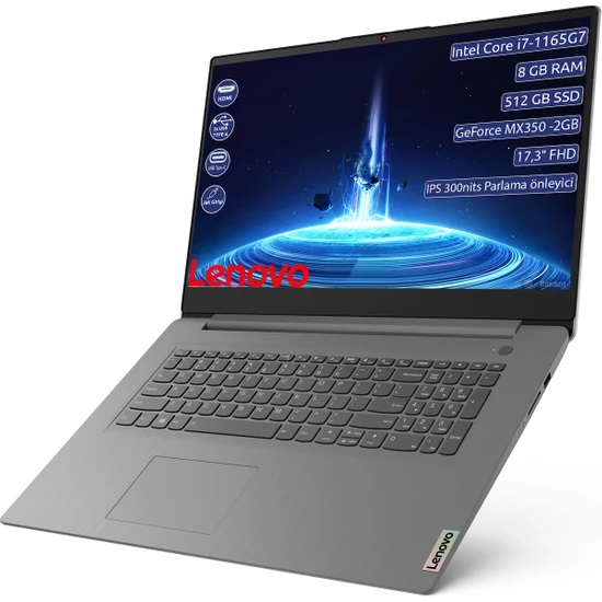 LENOVO Ideapad 3 17ITL6 82H900BMTX i7 1165G7 8GB 512GB SSD 17,3 FHD Geforce MX350 2 GB Free DOS Taşınabilir Bilgisayar