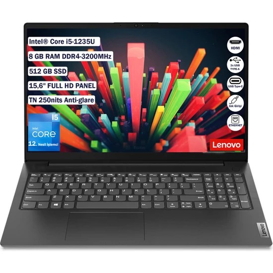 LENOVO V15 G3 Iap 82TT00A5TX i5 1235U 8GB 512GB SSD 15.6 Full HD Taşınabilir Bilgisayar