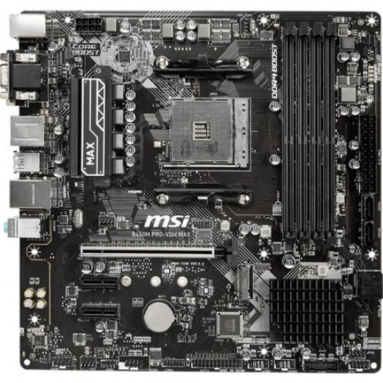 MSI AMD B450M PRO-VDH MAX B450 DDR4 3866(OC) 4xDIMM DVI VGA HDMI GLAN AM4 M.2 USB3.2 mATX