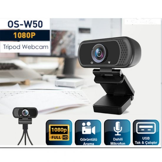 OSMART OS-W50 1080P * 2MP FULL HD USB PC Mikrofonlu Tripod Webcam