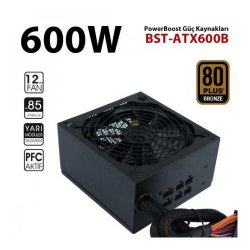 PowerBoost BST-ATX600B 600W 80+ Bronze Atx Power Supply 12 Cm Kırmızı Fan Kutu + Kablolu