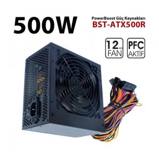 POWERBOOST QUARK BST-ATX500R 500W Atx Power Supply 12 Cm Kırmızı Fan Kutu + Kablolu