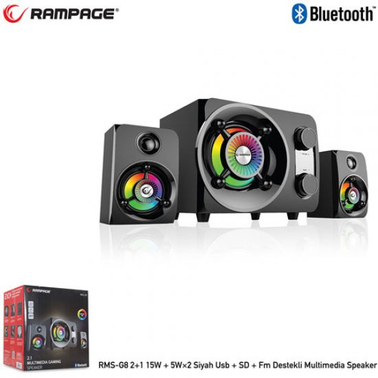 RAMPAGE RMS-G8 2+1 25W RMS Usb+SD+FM Bluetooth Siyah Multimedia Speaker