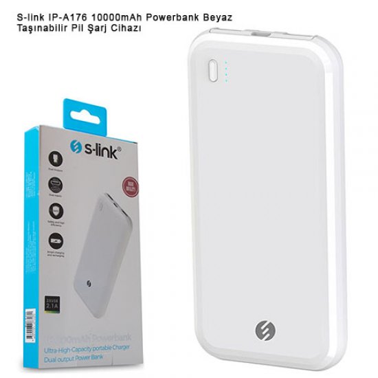 S-LINK IP-A176 10000mAh Powerbank Beyaz Taşınabilir Pil Şarj Cihazı