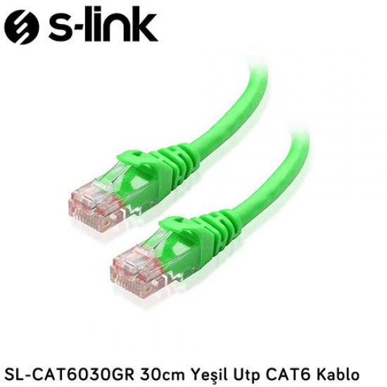 S-LINK SL-CAT6030GR Cat6 Utp 30cm Yeşil Patch Kablo