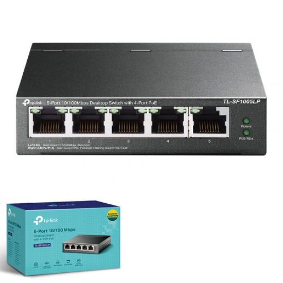 TP-LINK TL-SF1005LP 5 Port 10/100 4x PoE+ , 1x Uplink PoE Switch (41W) (Siyah Çelik Kasalı)