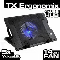 TX Ergonomix TXACNBERGO 9-17 16cm LED FANlı 4 x USB HUBlı Notebook Soğutucu / Stand 5 x Yükseklik Ayarlı