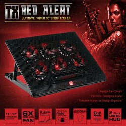 TX Red Alert TXACNBRED 11 - 17 Gaming Notebook Soğutucu / Stand Siyah 6 Kad. Yükseklik + 6* Led Fan