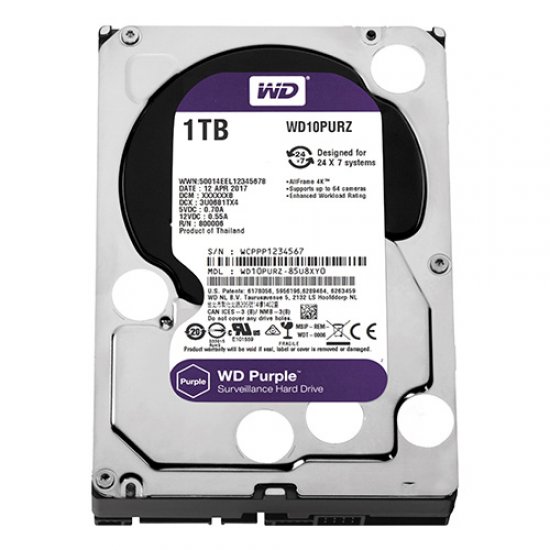 WD 3.5 PURPLE 1TB INTELLIPOWER 64MB SATA3 Güvenlik HDD WD10PURZ (7/24)